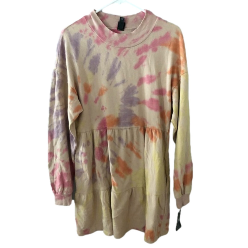 NWT Wild Fable Women's Tie-Dye Long Sleeve Cozy Sweatshirt Dress